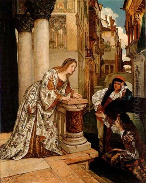 A Venetian Courtship Oil Painting by Josef Hendrik Hubert Lies