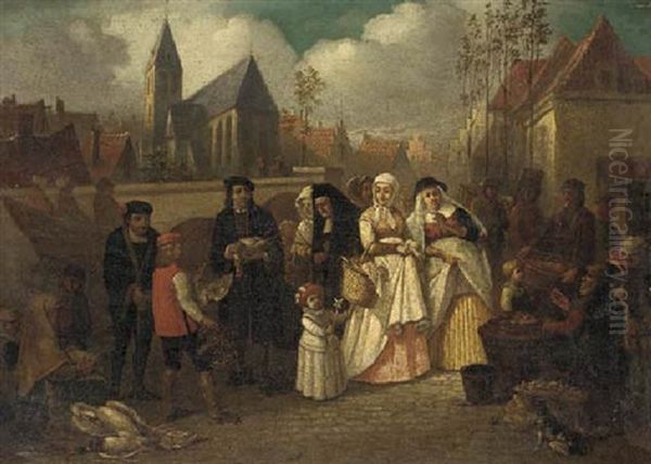 Going To Market Oil Painting by Josef Hendrik Hubert Lies