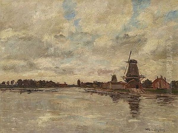 Hollandische Flusslandschaft Mit Windmuhlen Oil Painting by Helmuth Liesegang