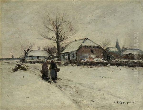 Zwei Bauerinnen In Winterlandschaft Oil Painting by Helmuth Liesegang