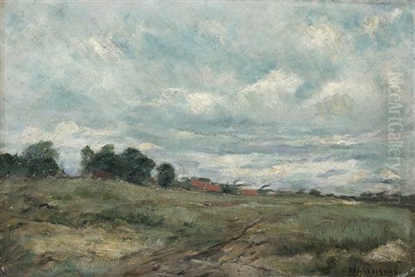 Field Path In Front Of The Village Oil Painting by Helmuth Liesegang