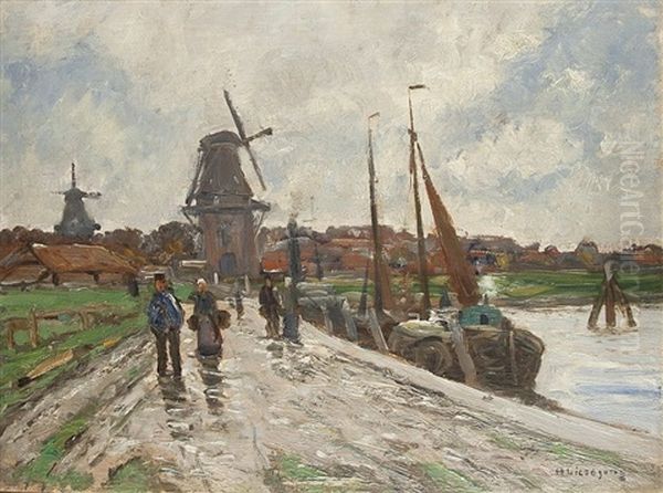 Binnenhafen Am Rhein Oil Painting by Helmuth Liesegang