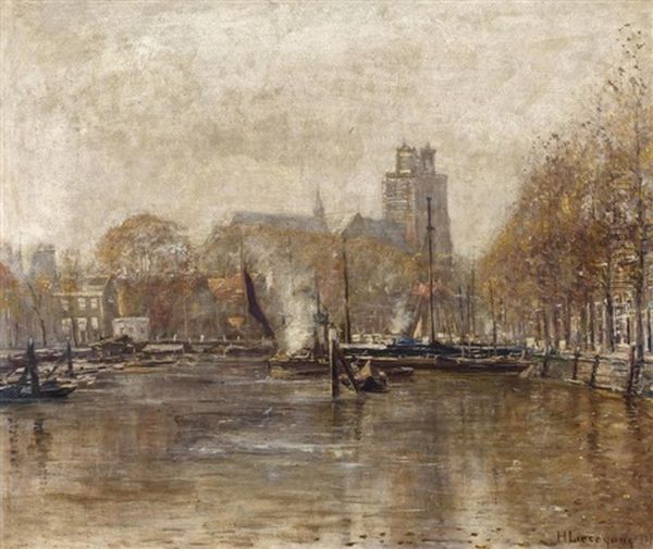 Nebliger Herbstmorgen (dordrecht). Ansicht Von Dordrecht Mit Der Liebfrauenkirche (onze-lieve-vrouwekerk) Von Zwijndrecht Aus Gesehen Oil Painting by Helmuth Liesegang