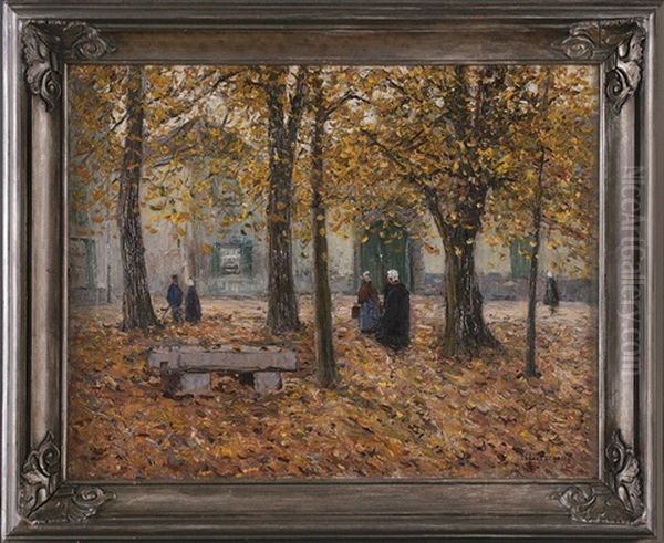 Baumbestandener Dorfplatz Im Herbst Oil Painting by Helmuth Liesegang