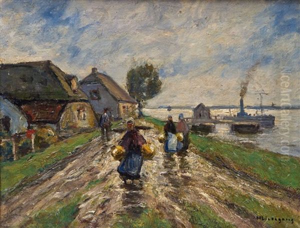 Niederrheinisches Fischerdorf Oil Painting by Helmuth Liesegang