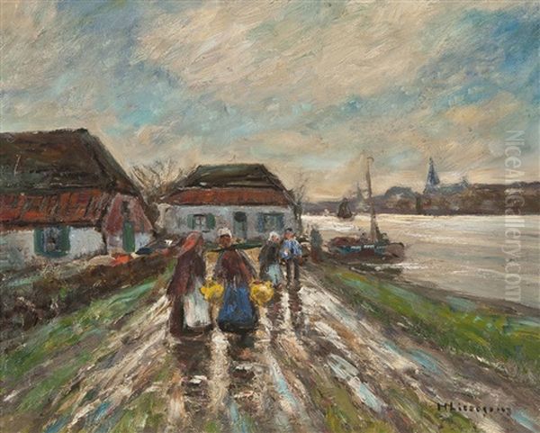 Fischerdorf Am Fluss Oil Painting by Helmuth Liesegang