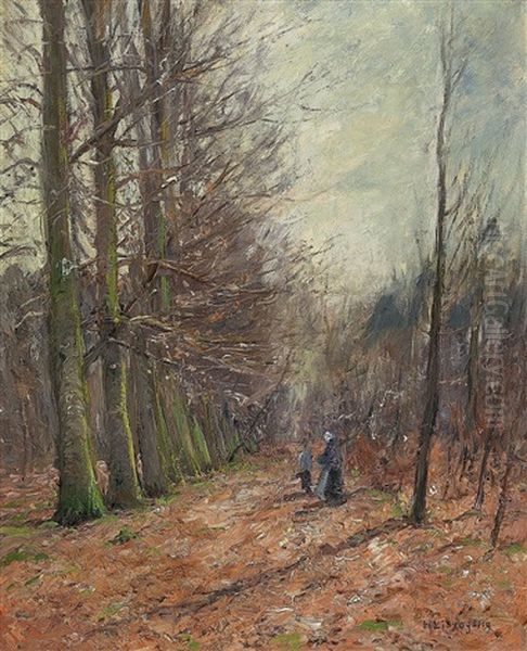 Allee Im Herbst Mit Zwei Figuren Oil Painting by Helmuth Liesegang