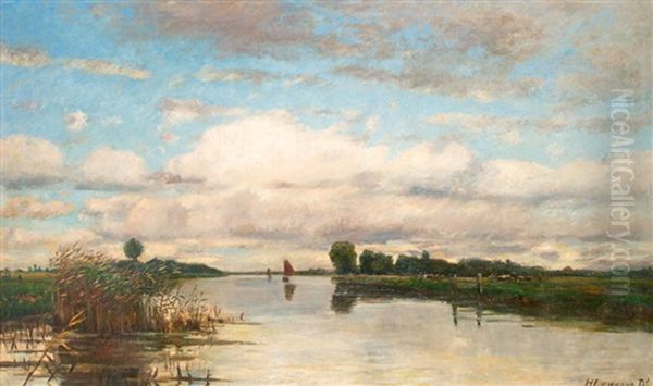 Alter Kanal Bei Emden Oil Painting by Helmuth Liesegang