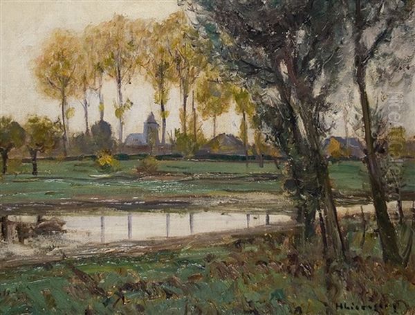 Village At The Course Of A Stream Oil Painting by Helmuth Liesegang