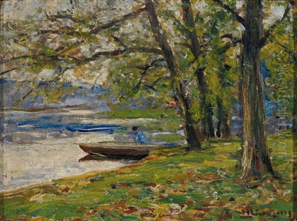 Stimmung Am Fluss Mit Nachen Oil Painting by Helmuth Liesegang