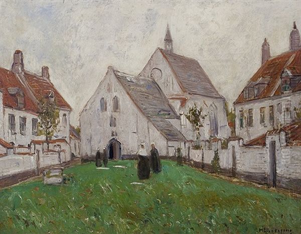 View In The Beguines Yard Oil Painting by Helmuth Liesegang