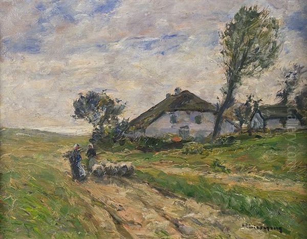 Small Cottage In A Stormy Landscape Oil Painting by Helmuth Liesegang