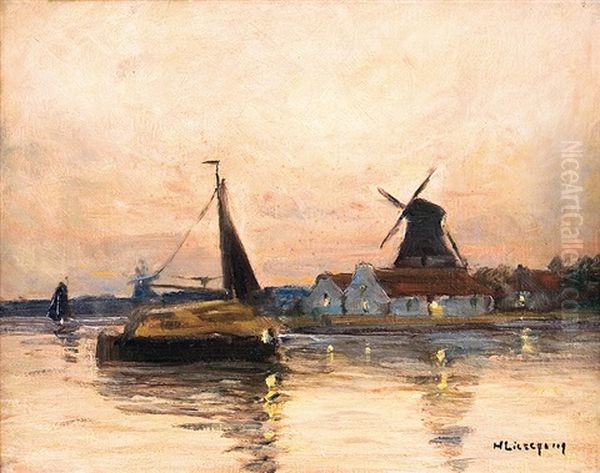 Abend An Der Windmuhle Oil Painting by Helmuth Liesegang