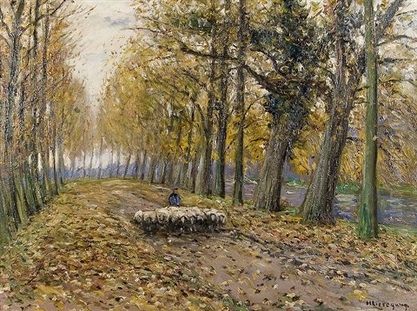 Schafe In Der Allee Oil Painting by Helmuth Liesegang