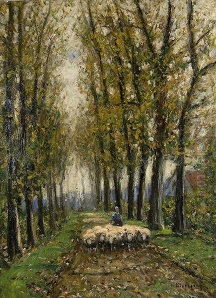 Schafe In Der Herbstlichen Allee Oil Painting by Helmuth Liesegang