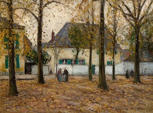 Autumnal Village Oil Painting by Helmuth Liesegang