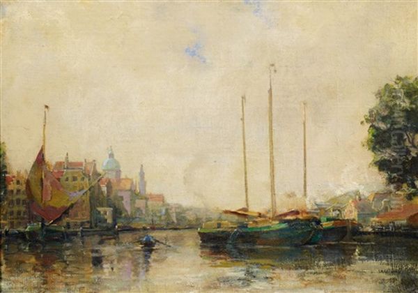 Im Hafen Einer Hollandischen Stadt Oil Painting by Helmuth Liesegang