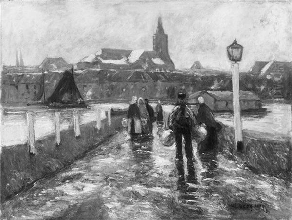 Blick Auf Eine An Einem Fluss Gelegene Stadt Oil Painting by Helmuth Liesegang