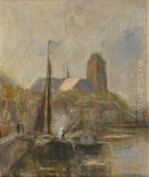 Hafenstadtchen Am Niederrhein Oil Painting by Helmuth Liesegang