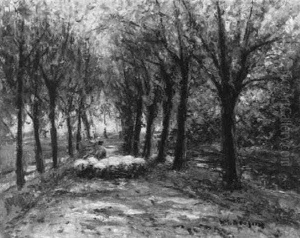 Allee Mit Schafherde Oil Painting by Helmuth Liesegang