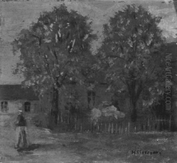 Bluhende Baume Vor Einem Bauernhaus Oil Painting by Helmuth Liesegang