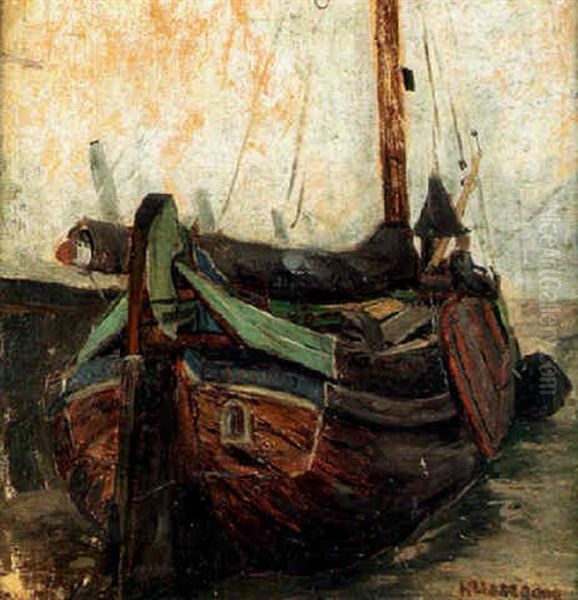 Study Of A Fishing Smack, The Adriana At Anchor Oil Painting by Helmuth Liesegang