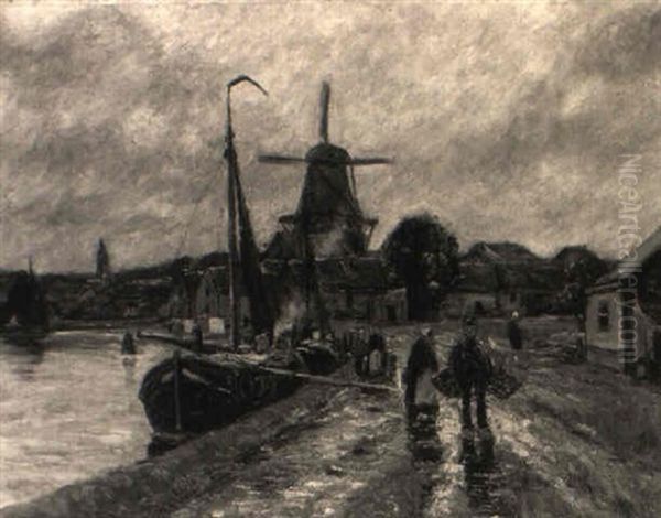 Ein Kleiner Fischereihafen In Holland Oil Painting by Helmuth Liesegang