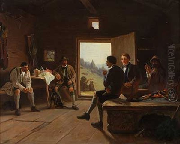 Brotzeit In Der Jagdhutte Oil Painting by Karl Lieske