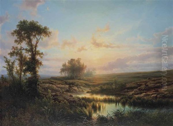 Sunlit Landscape Oil Painting by Cornelis Lieste