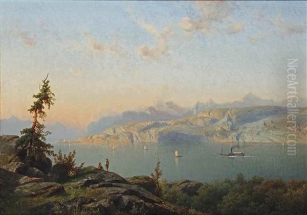 A Mountain Lake Oil Painting by Cornelis Lieste