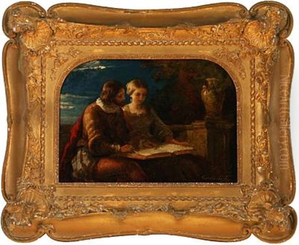 A Young Renaissance Couple Reading Oil Painting by Cornelis Lieste