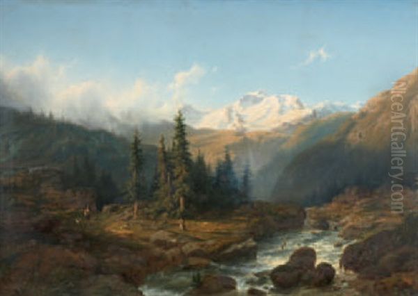 Gebirgslandschaft Mit Bach Oil Painting by Cornelis Lieste