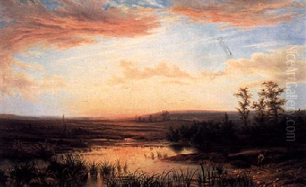 A Hunter At Sunset Oil Painting by Cornelis Lieste