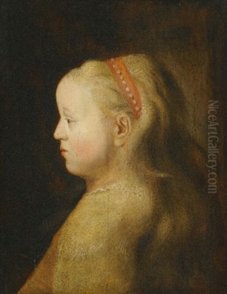 Portrait Of A Young Girl, Head And Shoulders, Wearing A Red Headband Oil Painting by Jan Andreas Lievens the Younger