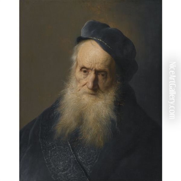 A Tronie: The Head And Shoulders Of An Old Bearded Man, Wearing A Cap (study) Oil Painting by Jan Lievens