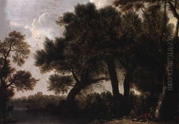 River Landscape With A Traveller Asleep Beneath A Tree Oil Painting by Jan Lievens