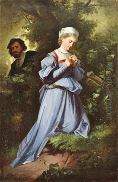 Faust Meeting Margit In Martha's Garden Oil Painting by Alexander von Liezen-Mayer