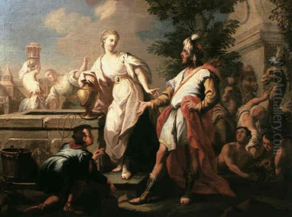 Eliezer And Rebecca At The Well Oil Painting by Pietro Ligari