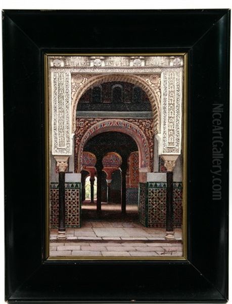 El Patio Del Alcszar De Sevilla Oil Painting by Fernando Liger Hidalgo