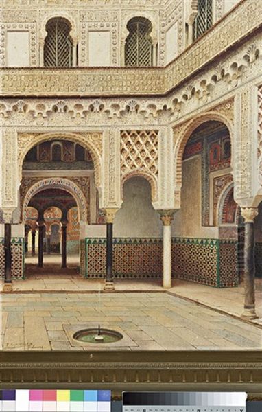 Orientalist Scene Of A Palatial Courtyard Oil Painting by Fernando Liger Hidalgo