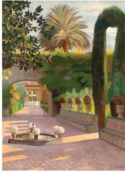 Evening In The Garden Oil Painting by Fernando Liger Hidalgo