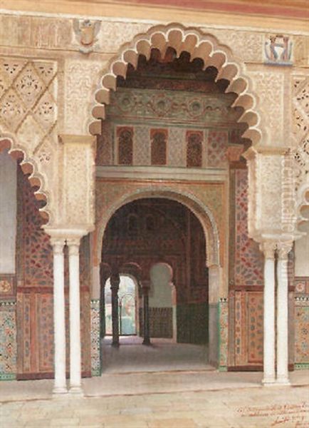 A Moorish Courtyard Oil Painting by Fernando Liger Hidalgo