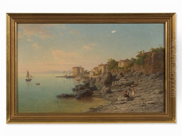 Italian Coastal Landscape Oil Painting by Antal Ligeti