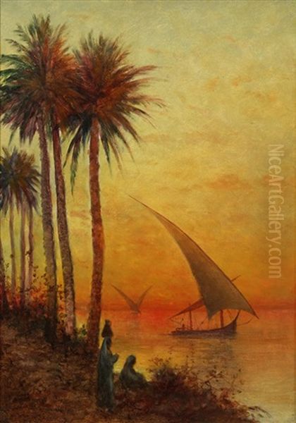 Sunset On The Nile Oil Painting by Antal Ligeti