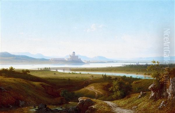 View Of Esztergom And Sturovo Oil Painting by Antal Ligeti