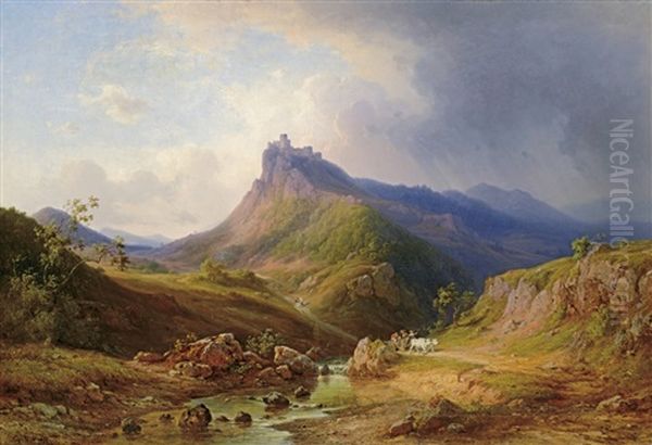 Highland With A Castle Oil Painting by Antal Ligeti