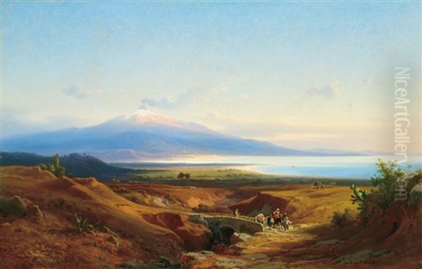 View Of The Vesuvius Oil Painting by Antal Ligeti