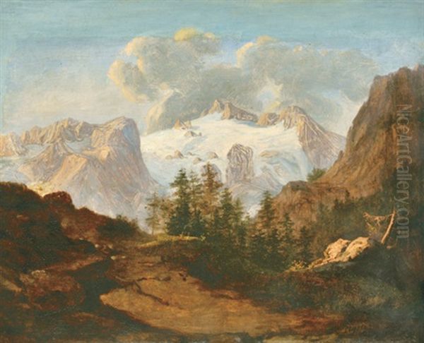 Alpine Landscape Oil Painting by Antal Ligeti