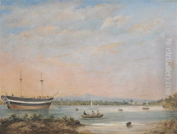 Distant View Of The Landing Place And The Iron Shores At Port Adelaide, South Australia, View At Yankalilla, South Australia, View In Port Adelaide, South Australia And View Near Adelaide, South Australia (4 Works) Oil Painting by William Light