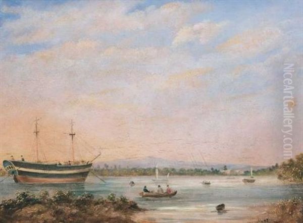 Distant View Of The Landing Place And The Iron Stores At Port Adelaide, South Australia (+ 3 Others; 4 Works) Oil Painting by William Light